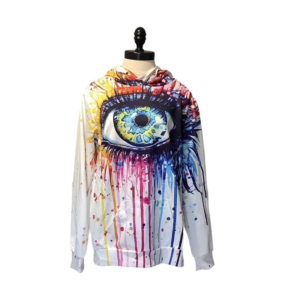 NEWCOSPLAY Paint Splatter Eye Graphic Hoodie - Size Unisex S/M